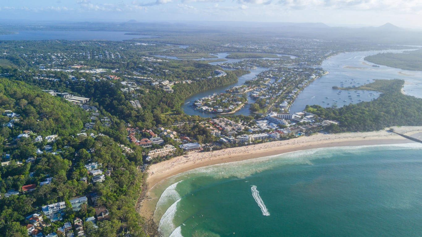 Aerial view of Noosa Heads, its beach and river